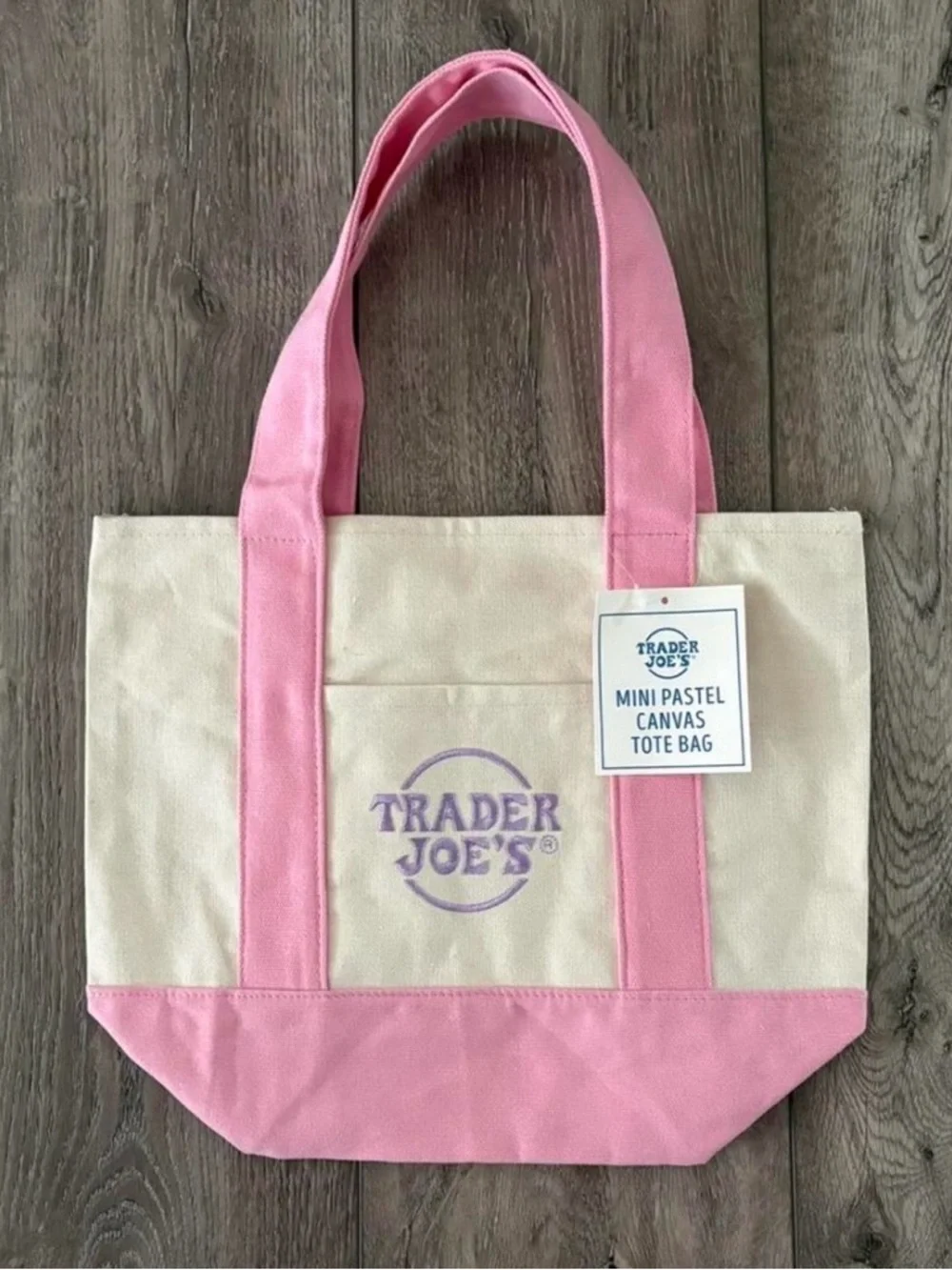 Mini Pastel Trader Joe’s Canvas Tote Bag - Pink, Lavender, Mint, Aqua - Picture 3 of 5